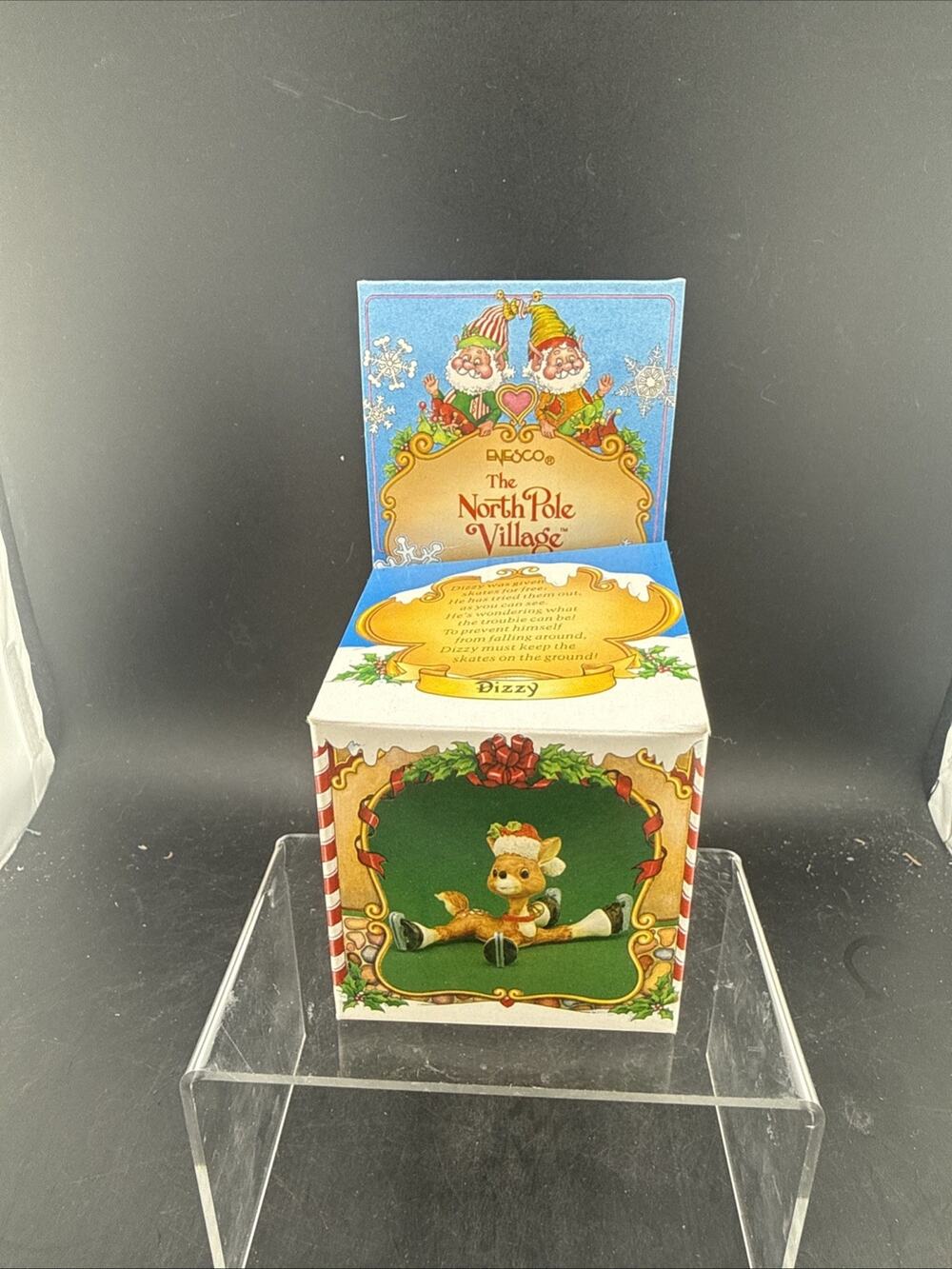NOS Enesco North Pole Village Dizzy Reindeer Figurine 1986 Sandra Zimnicki
